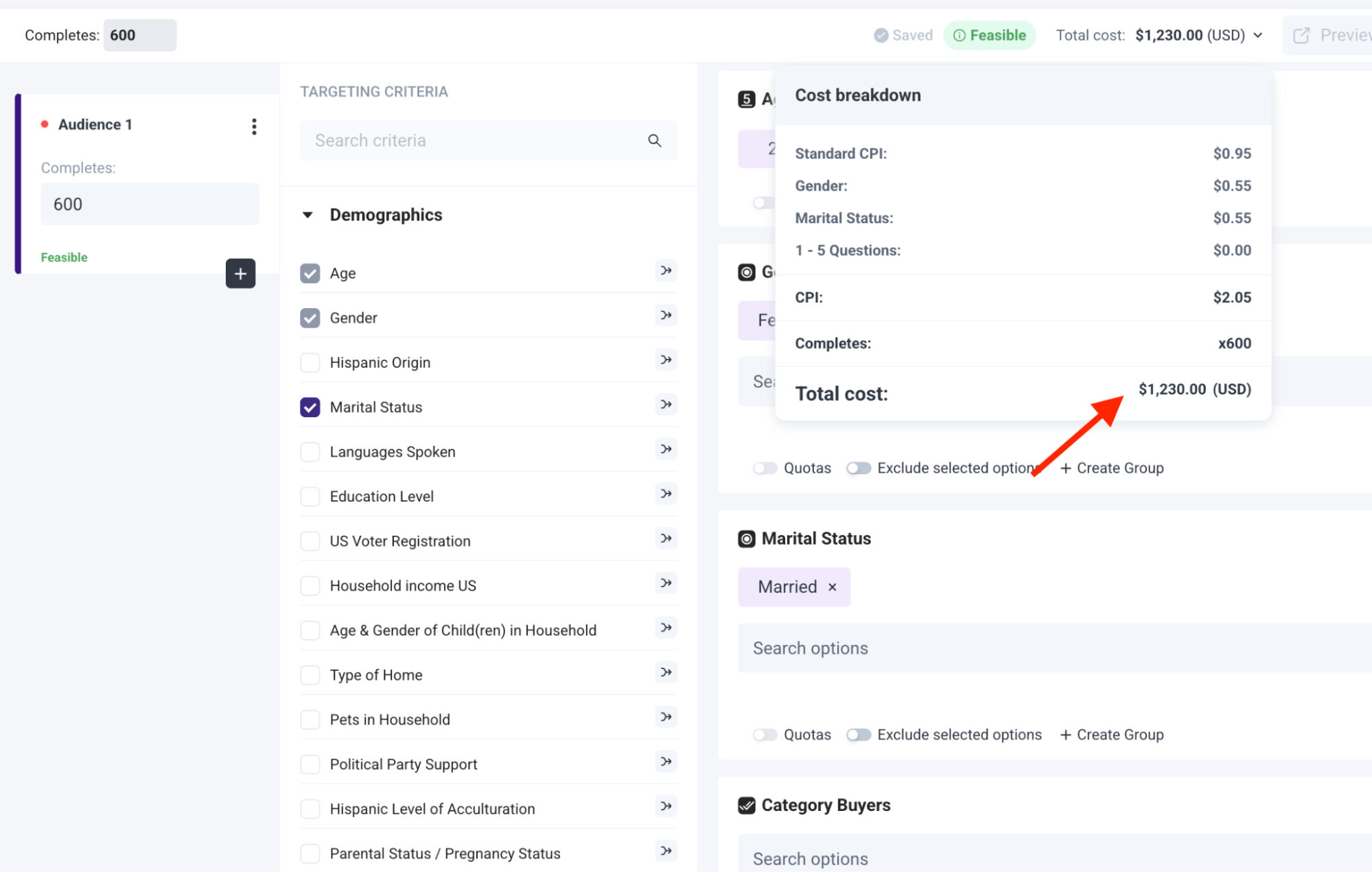 Cost breakdown and Total Cost