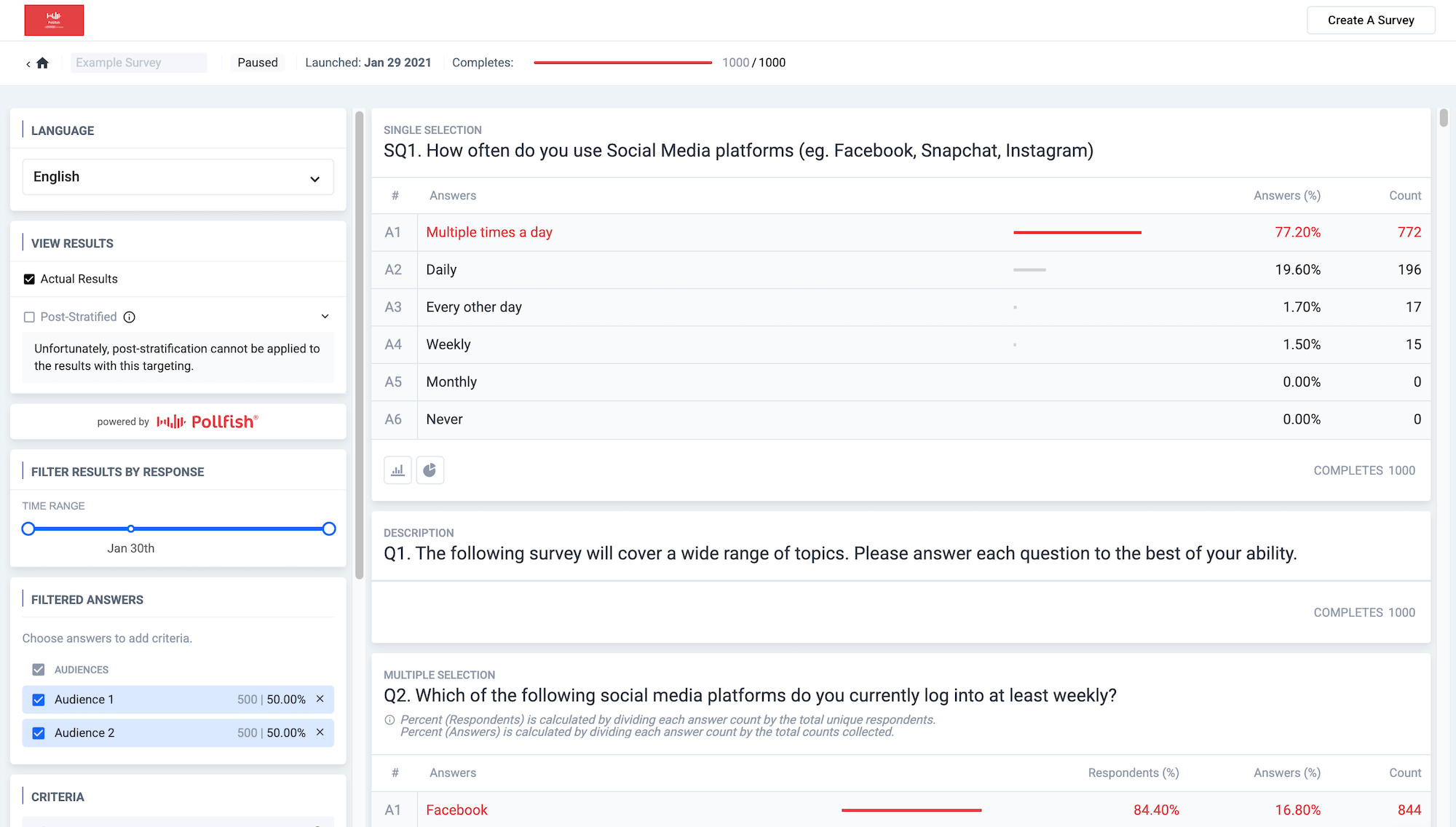 Interact with sample results survey