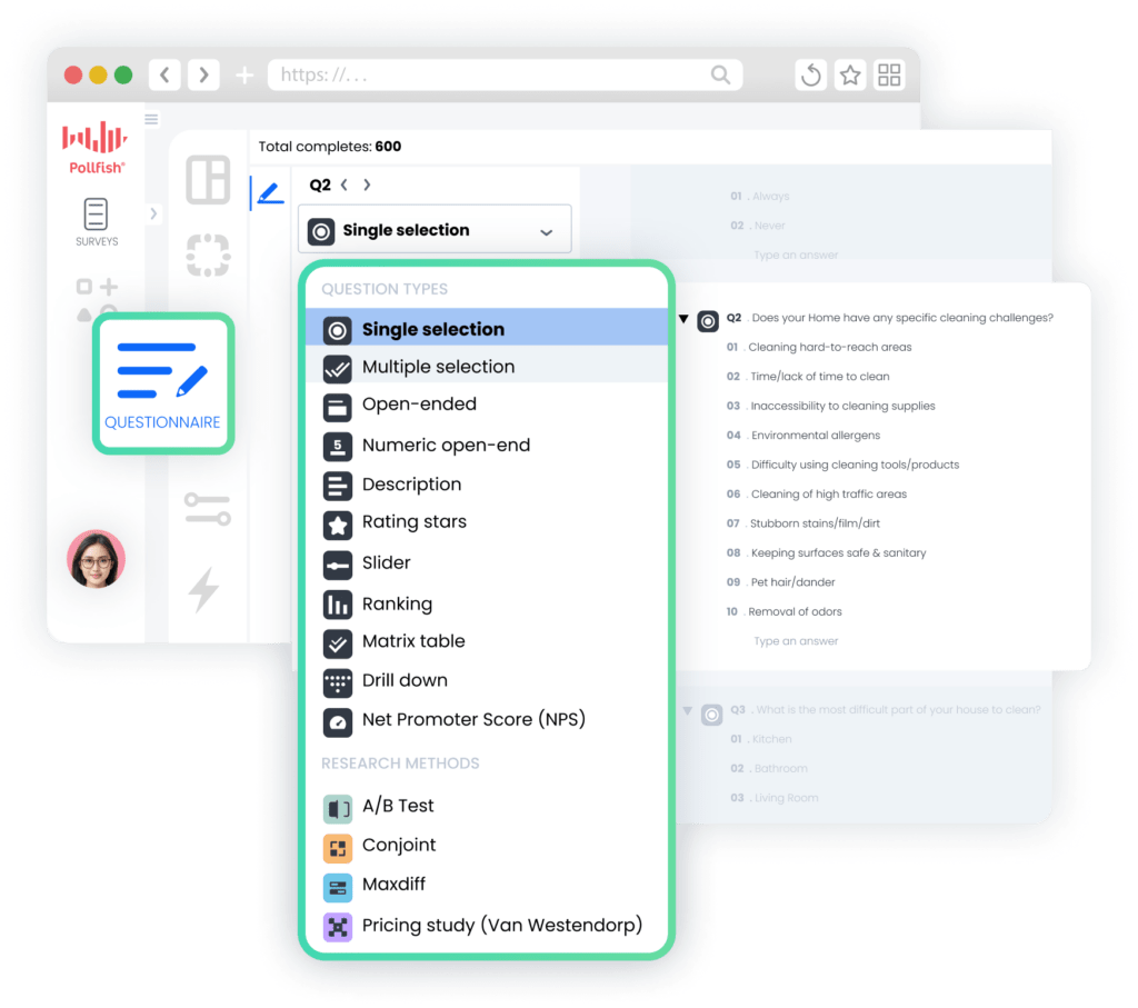 Single Selection Questionnaire example