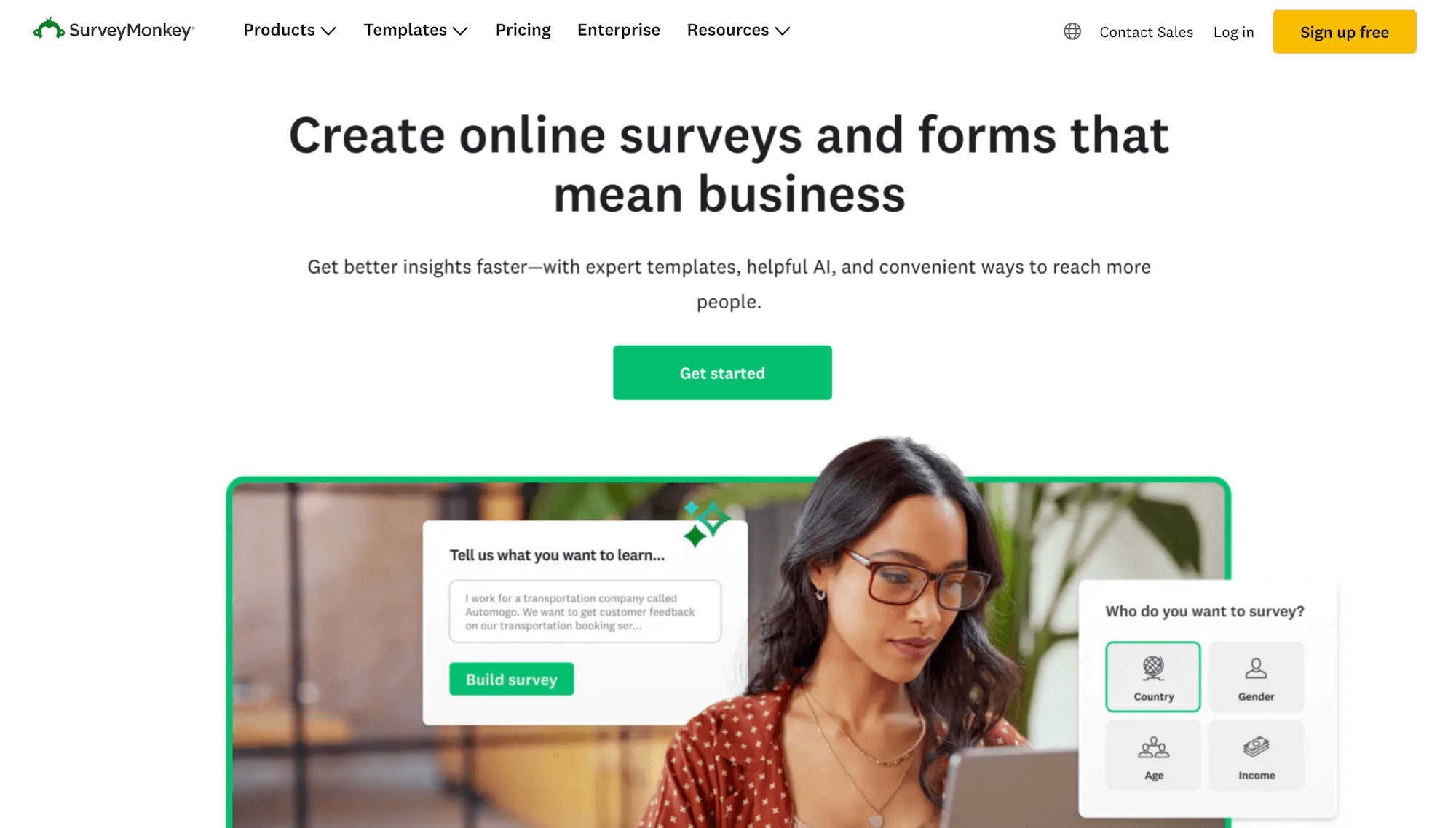 SurveyMonkey homepage: Create online surveys and forms that mean business
