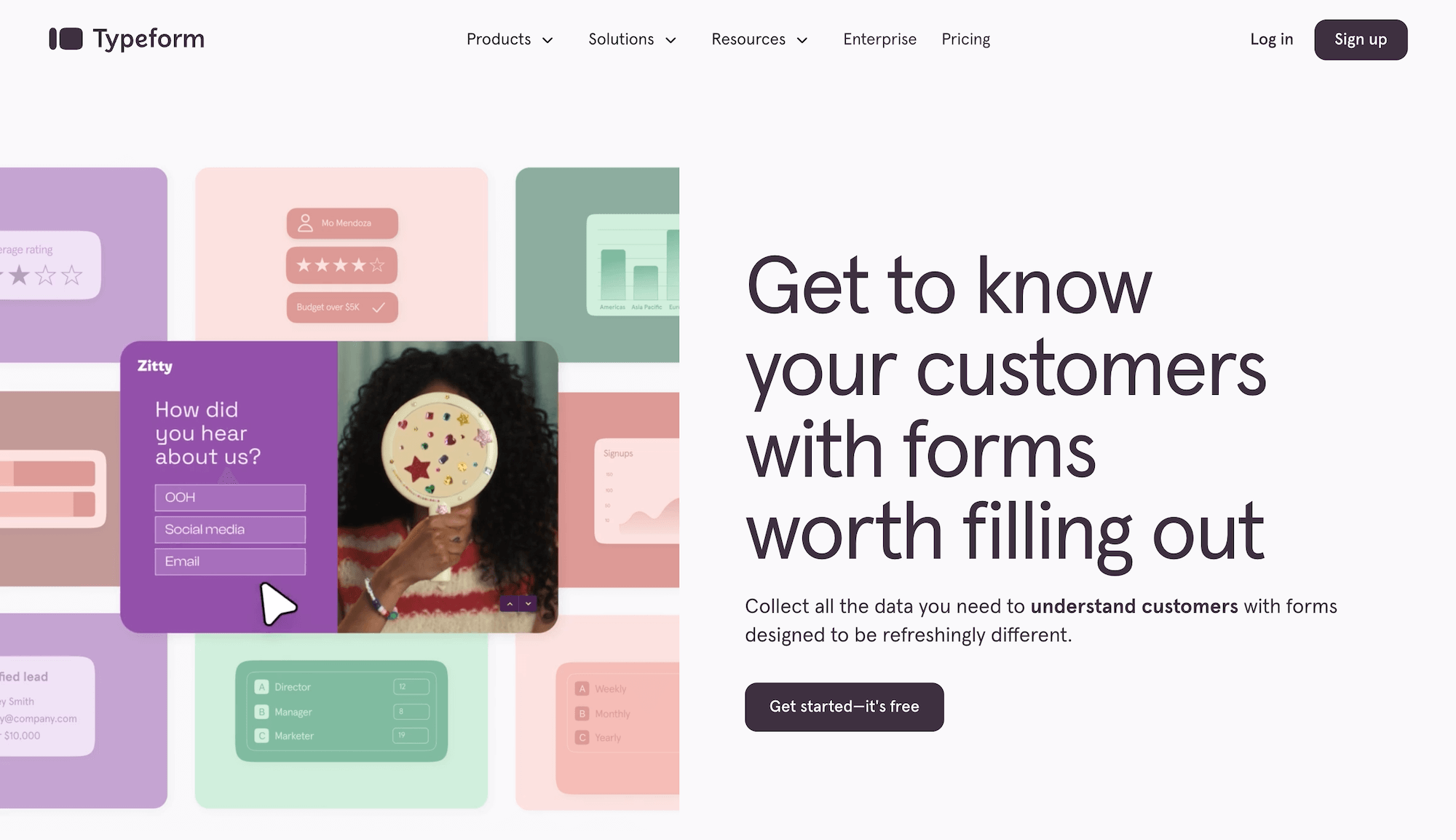 Typeform homepage: Get to know your customers with forms worth filling out
