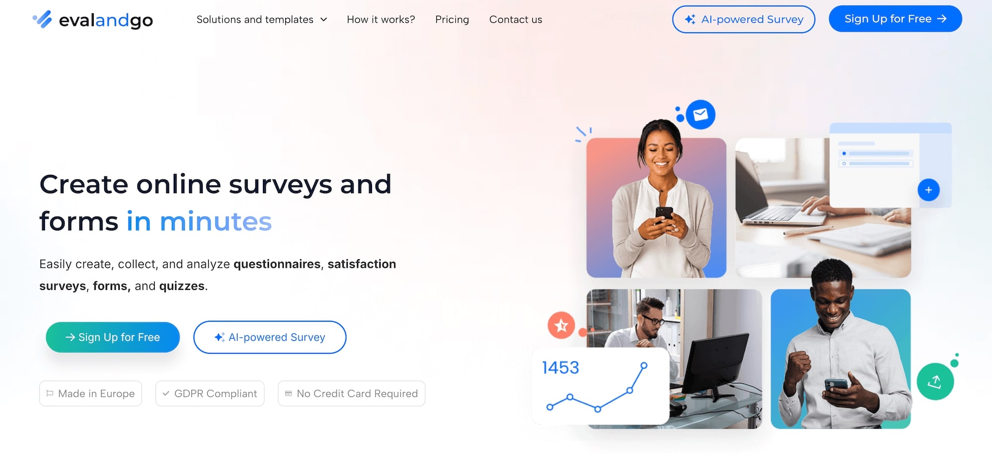Evalandgo homepage: Create online surveys and forms in minutes