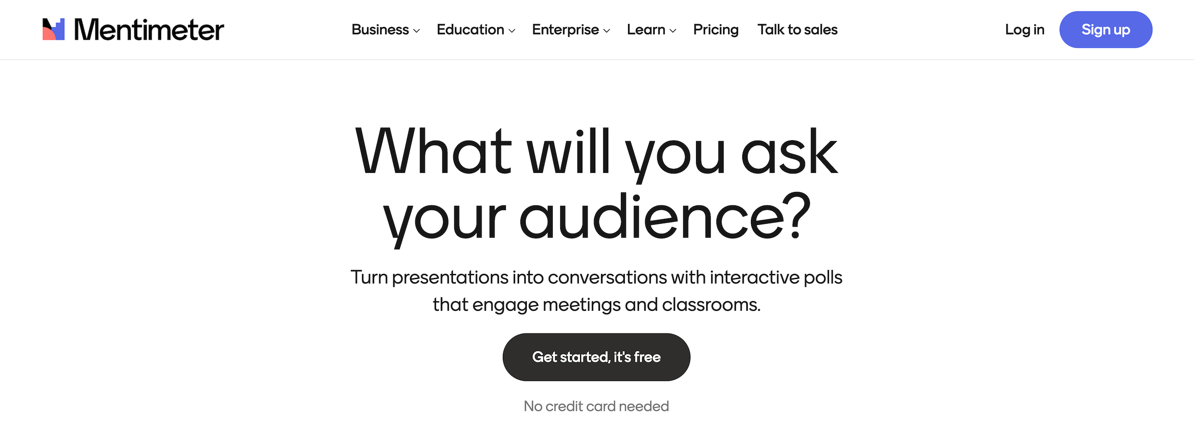 Mentimeter homepage: What will you ask your audience?