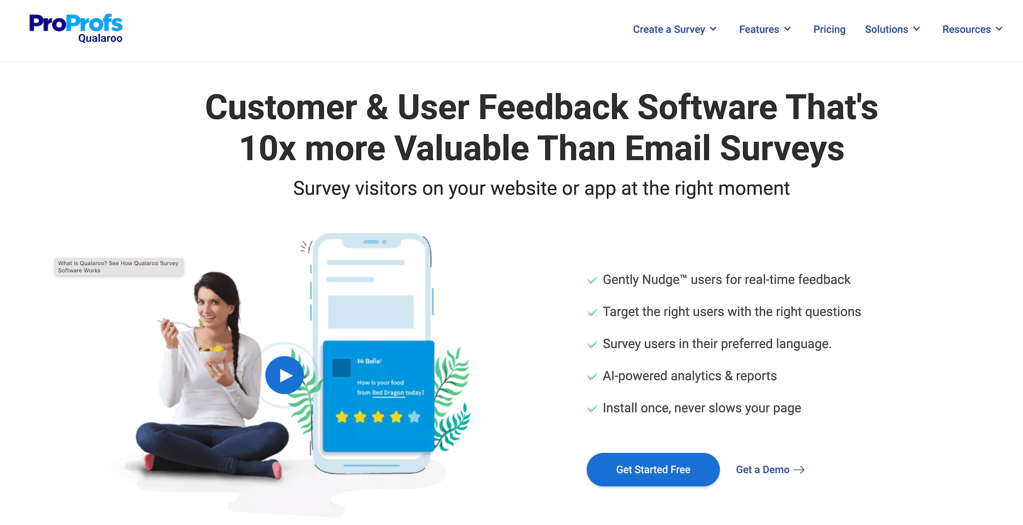 ProProfs Qualaroo homepage: Customer & User Feedback Software